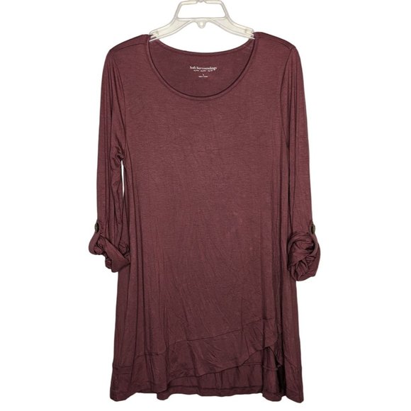 Soft Surroundings tab sleeves overlap hem Crushed Berry Nora Pullover Tunic S - Picture 1 of 7